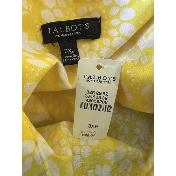 NWT Talbots Sheer Yellow White Print Button Blouse Plus Size 3Xp 3X Petite Top - Picture 9 of 13